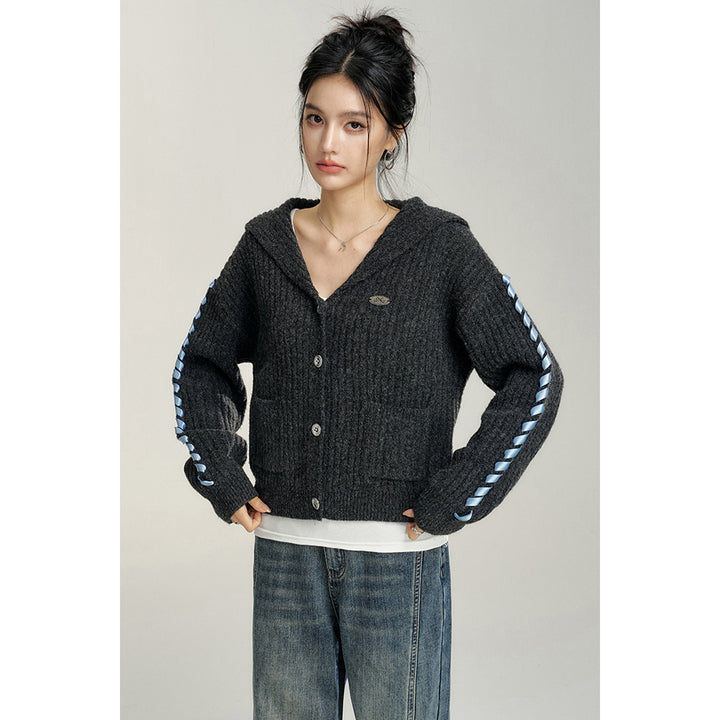 MacyMccoy Big Lapel Ribbon Knit Cardigan Gray