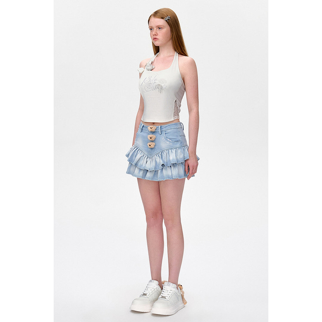 13De Marzo Plush Bear Denim Skirt Blue