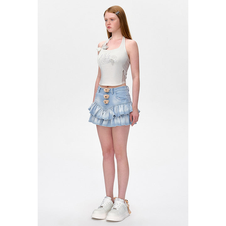 13De Marzo Plush Bear Denim Skirt Blue