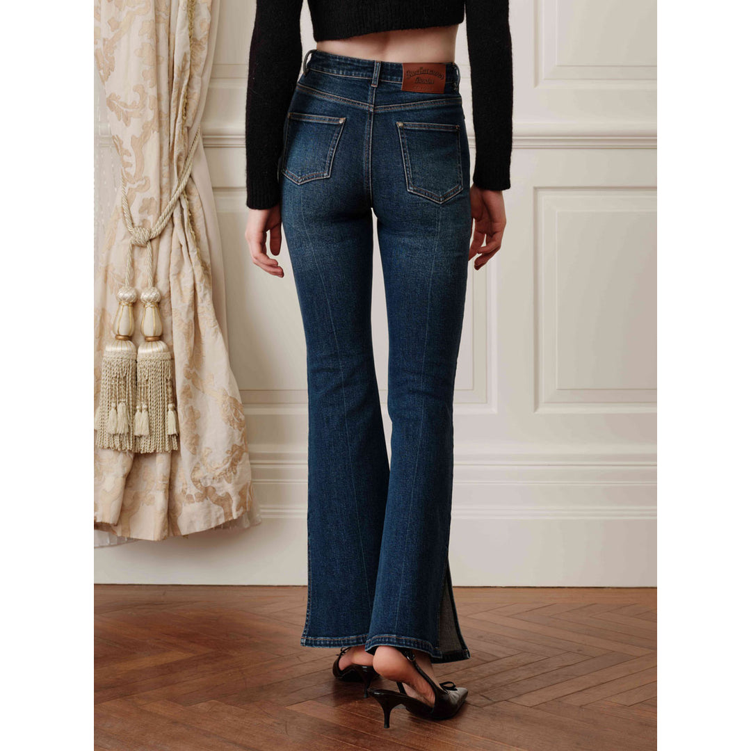 Rocha Roma Side Split Stretch Slim Flare Jeans Blue