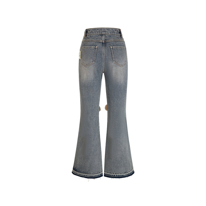 13De Marzo Plush Knee Bear Flare Jeans Washed Blue