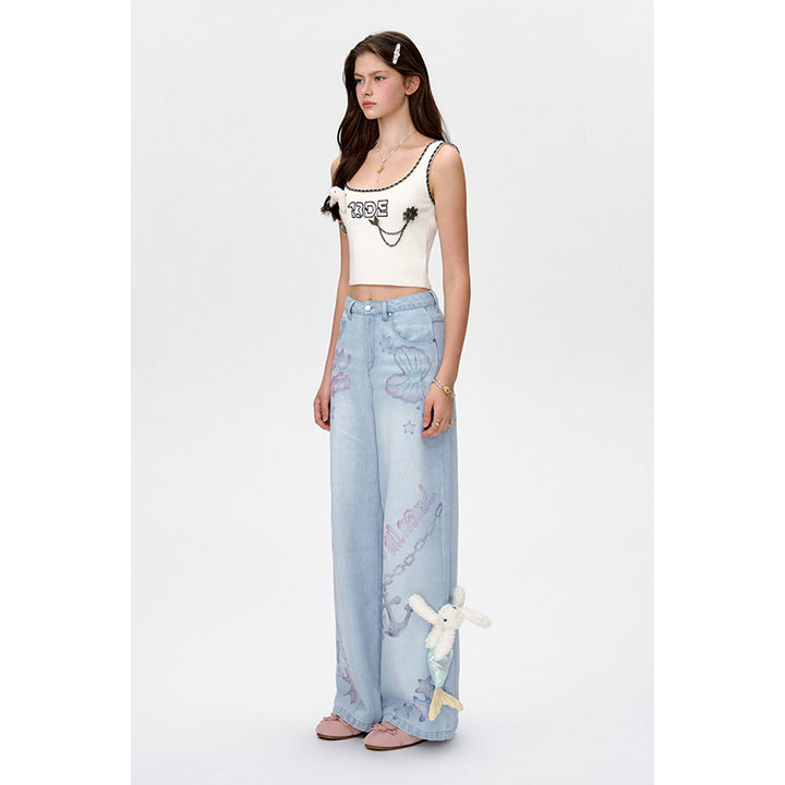 13De Marzo Doozoo Graffiti Wide-Leg Jeans Blue