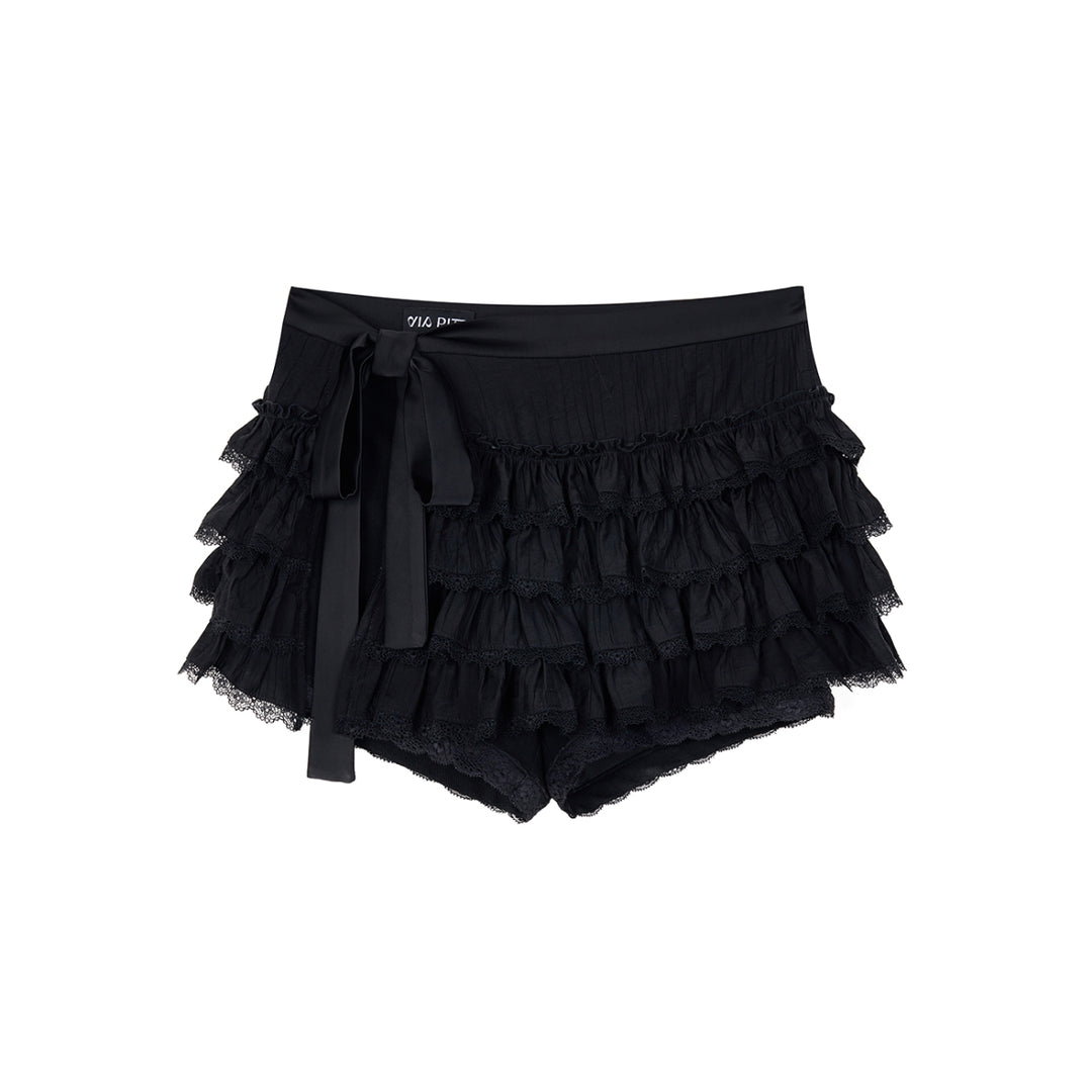 Via Pitti Bow-Knot Tie Tired Mini Skirt Shorts Black