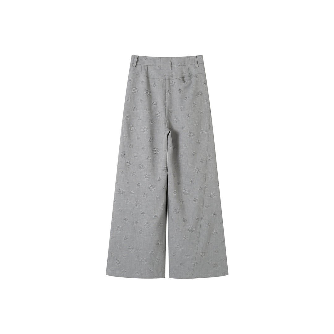 SomeSowe Floral Embossed High-Waisted Wide-Leg Pants Grey