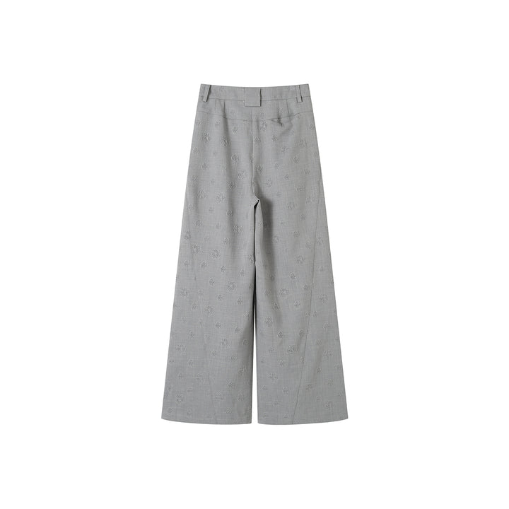 SomeSowe Floral Embossed High-Waisted Wide-Leg Pants Grey