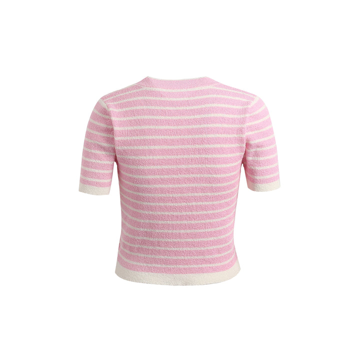 Wildshadow 3D Flower Striped Knit Top Pink - Mores Studio