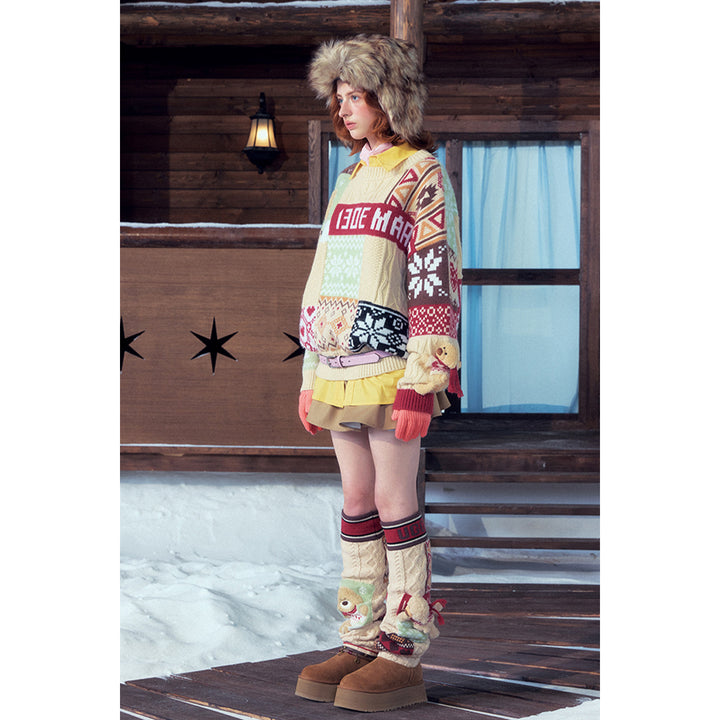 13De Marzo Vintage Jacquard Pattern Knit Sweater