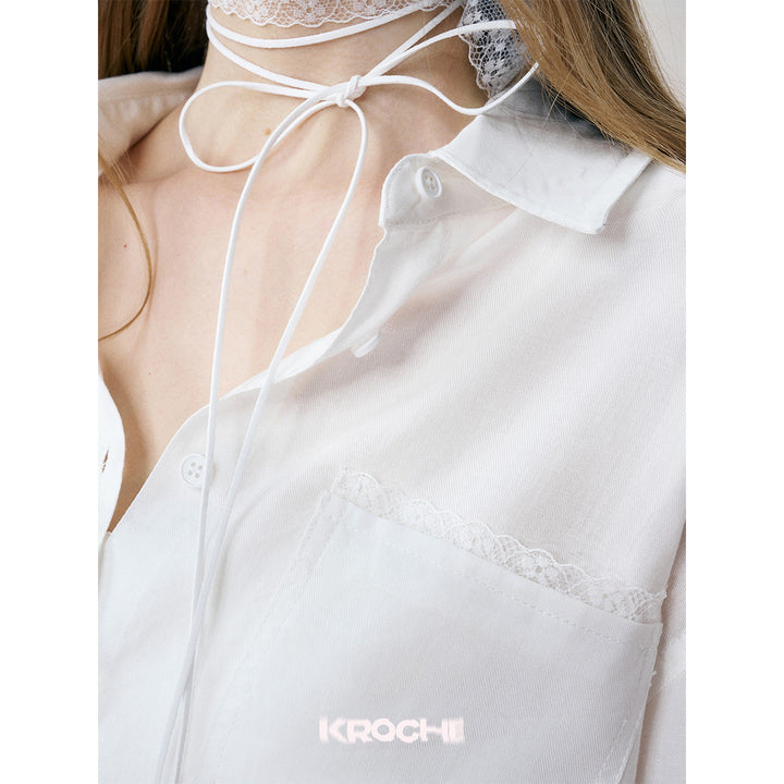 Kroche Lace Patchwork Oversize Shirt White