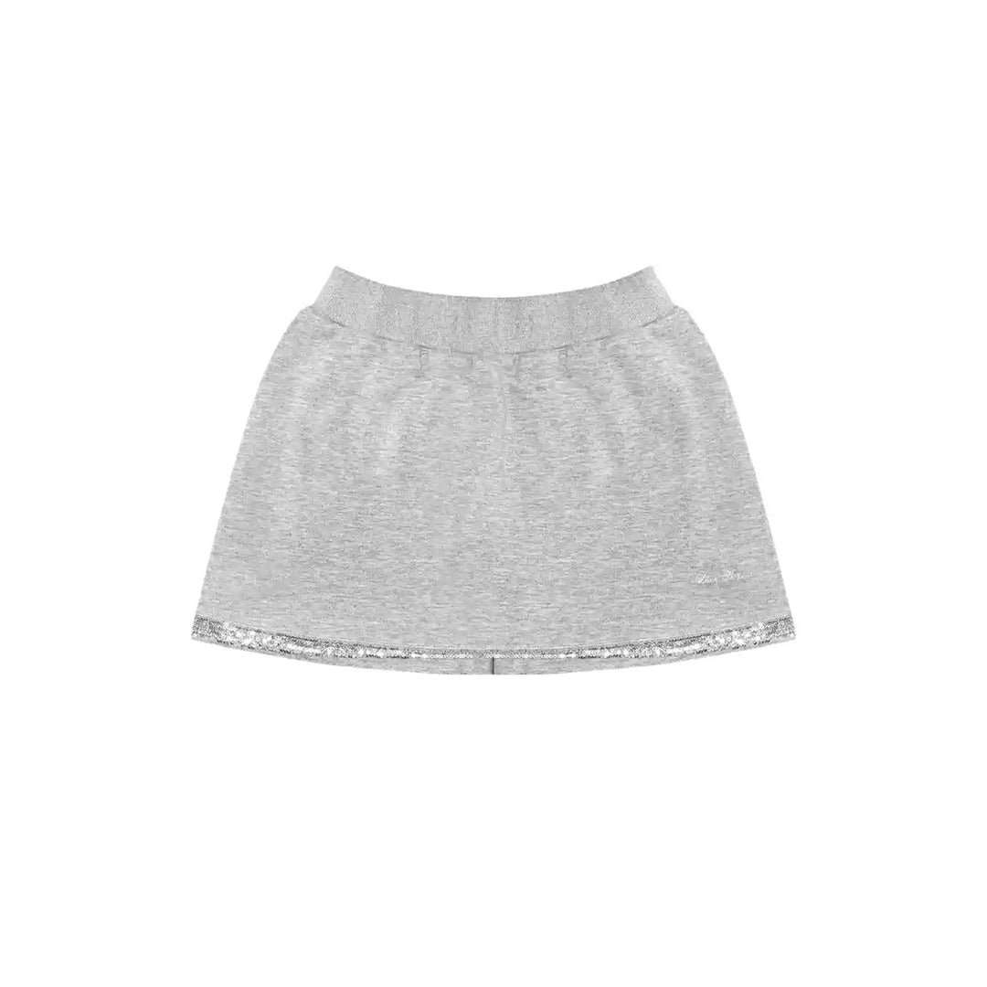 AsGony Embroidery Sequin Casual Skirt Gray