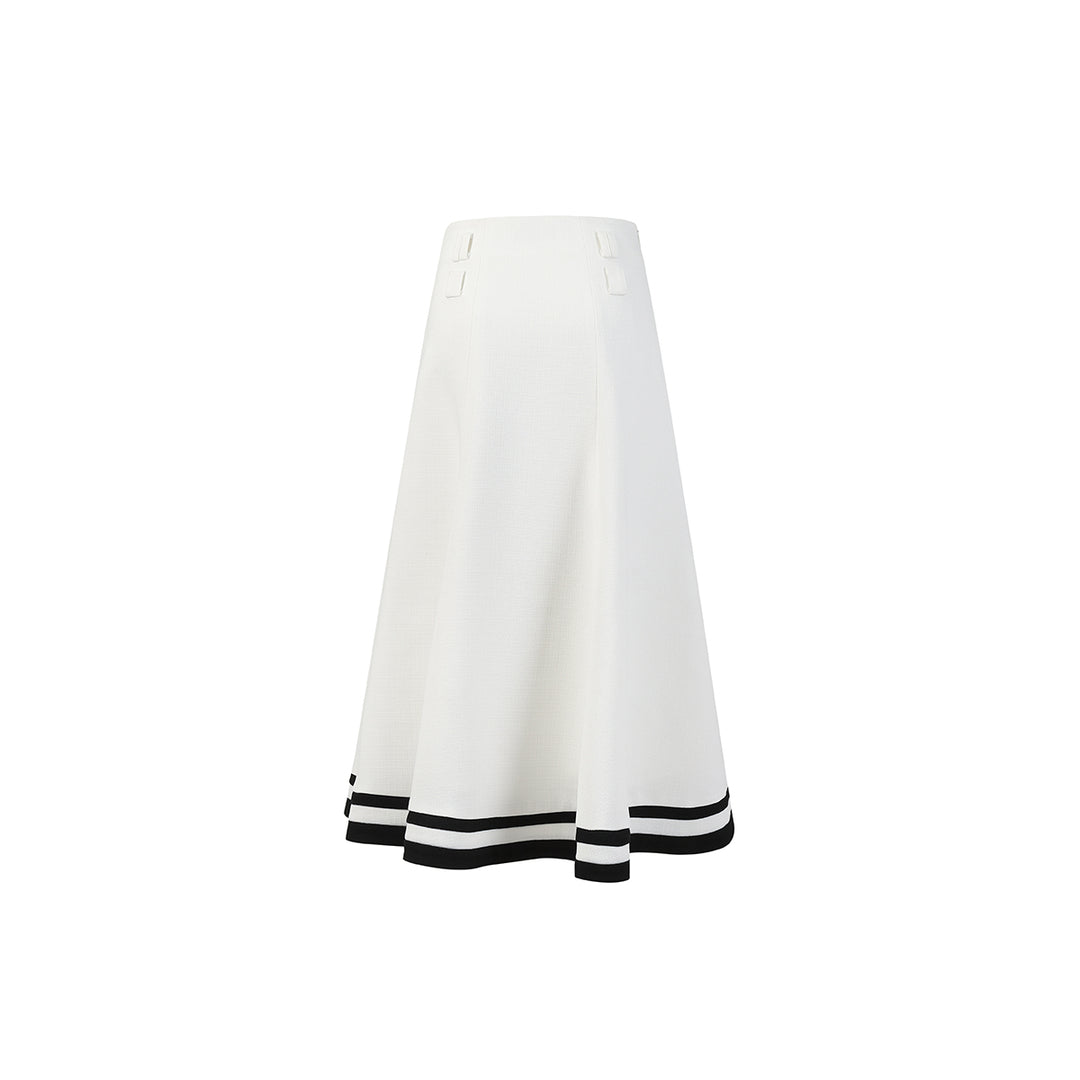 Three Quarters Color Blocked Flare Long Skirt - Mores Studio