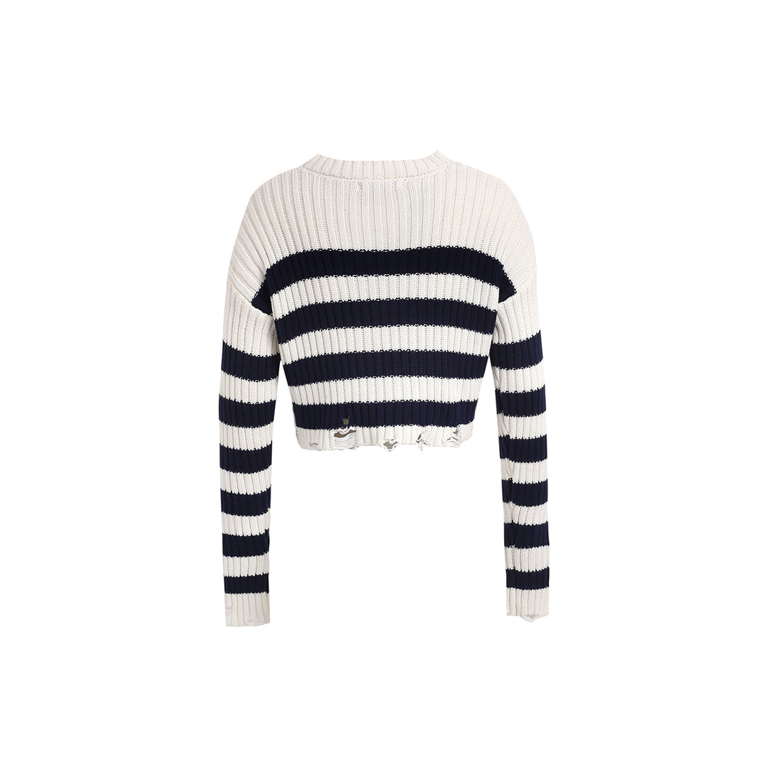 Wildshadow Color Blocked Striped Short Knit Sweater - Mores Studio