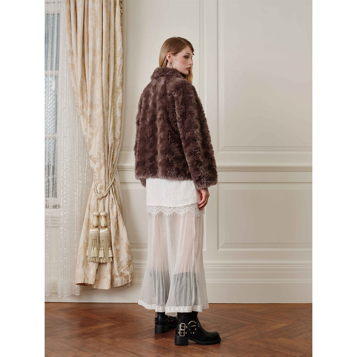 Rocha Roma Curly Fur Lapel Short Jacket Brown