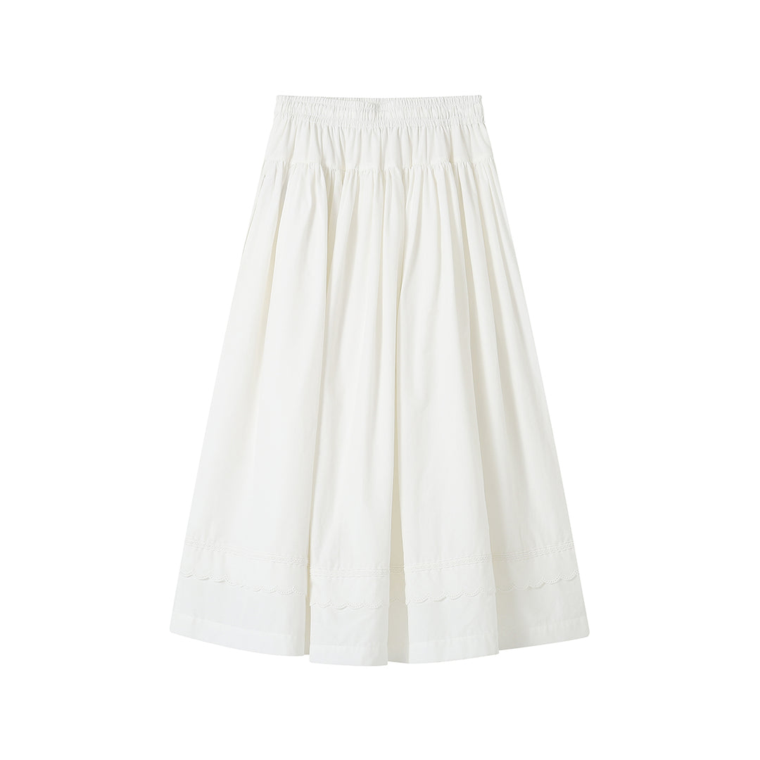 SomeSowe Lace Patchwork Casual Umbrella Skirt White