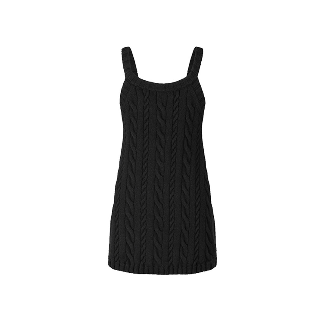 Herlian Twist A-Line Knitted Vest Dress Black