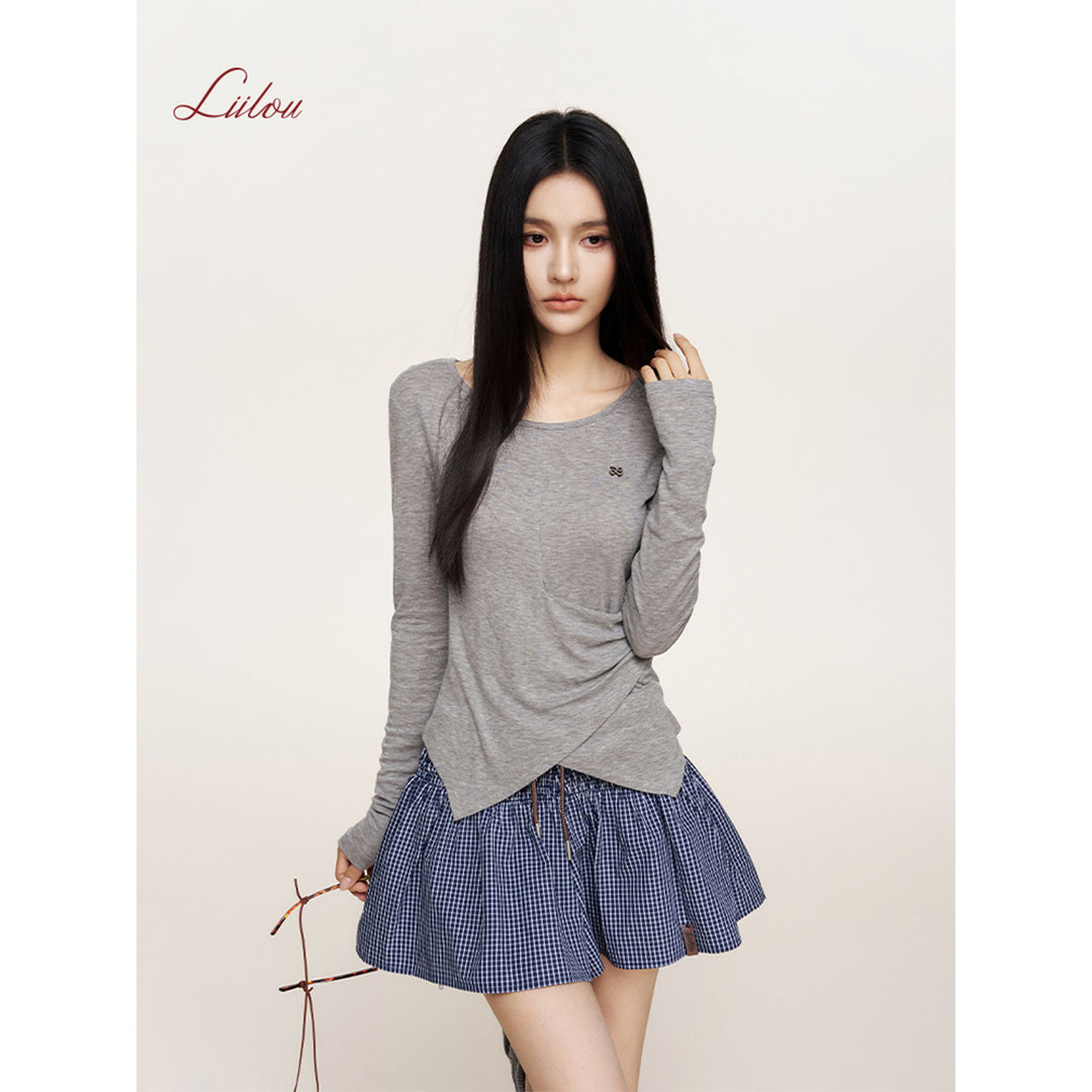 Liilou Tencel Irregular Waisted Split Top Gray