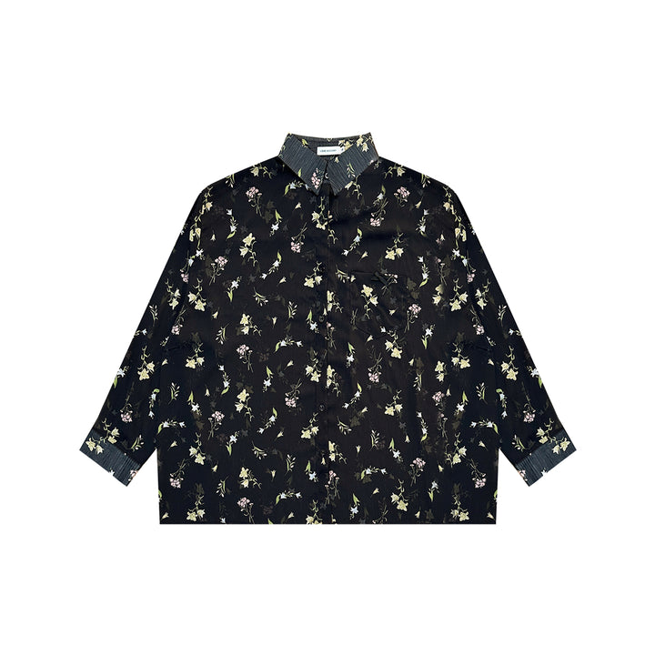 AsGony Printed Floral Sun Protection Shirt Black