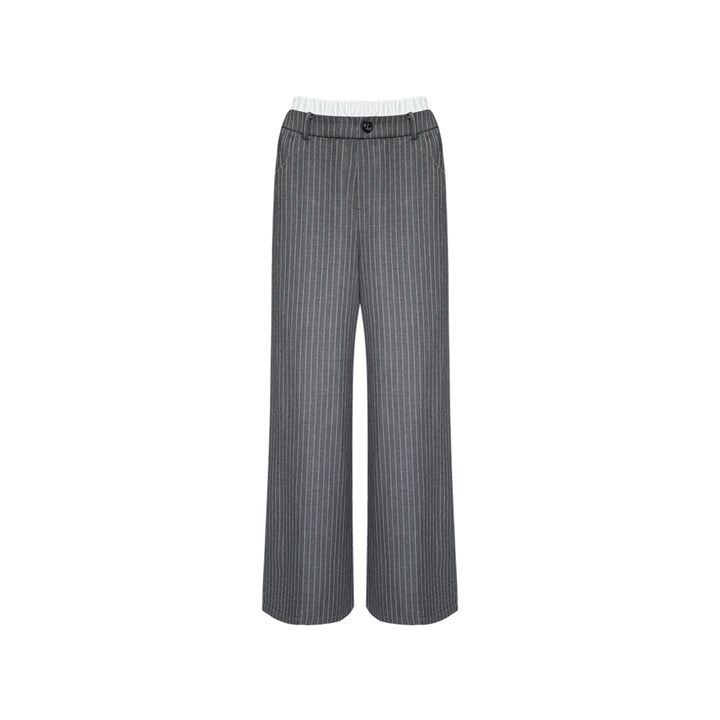 AsGony Double Waist Patchwork Striped Suit Pants