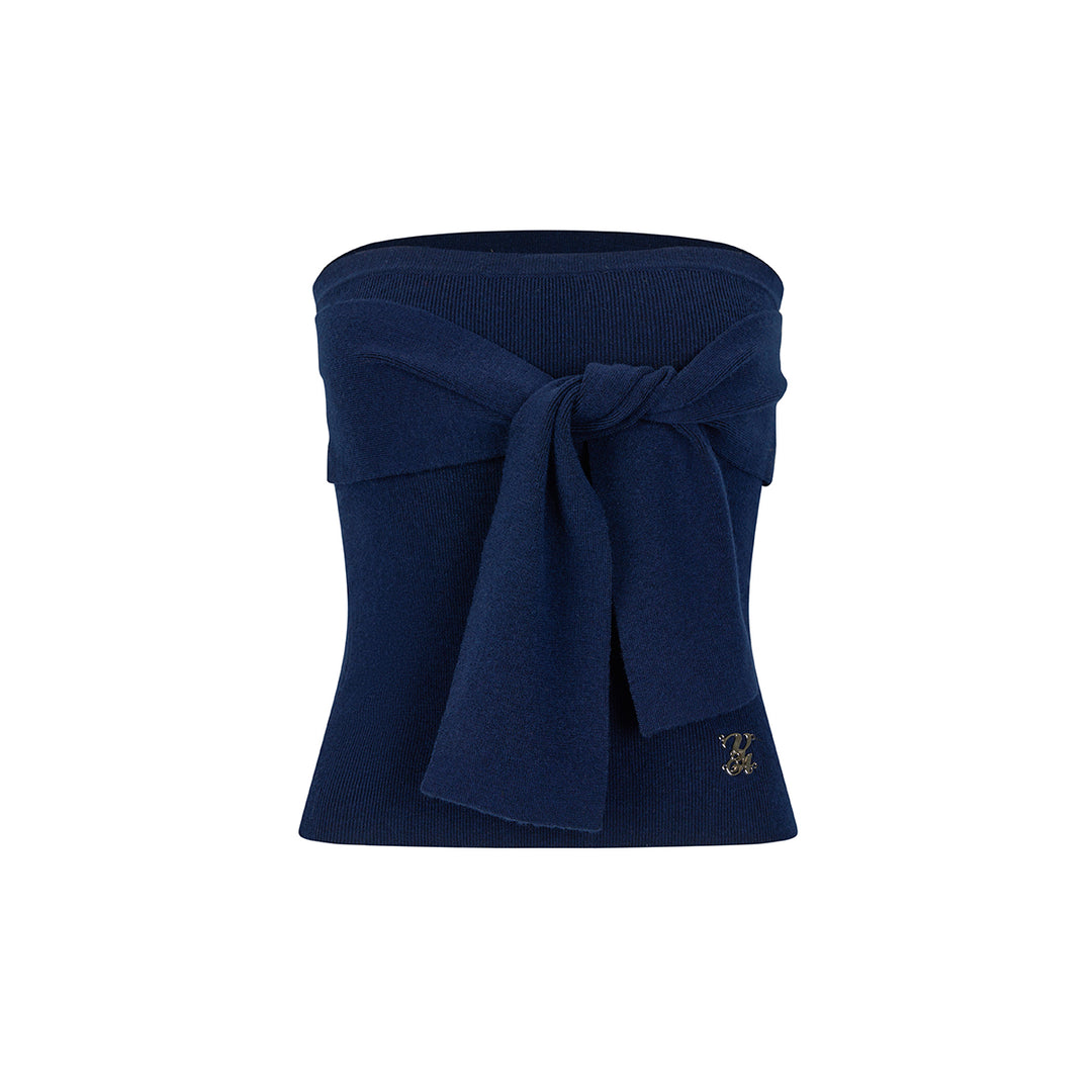 Via Pitti Versatile Tie Knit Slim Tube Top Vest Navy Blue