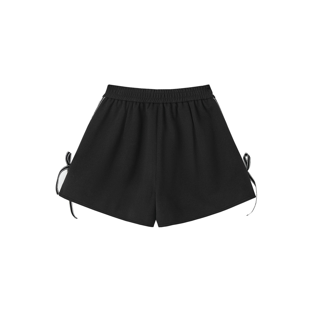 SomeSowe Contrast Color Bow Lace Up Shorts Black