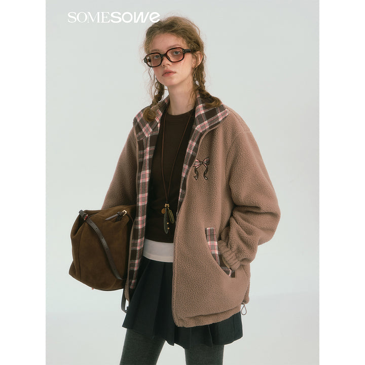 SomeSowe Reversible Plaid Fleece Jacket Brown