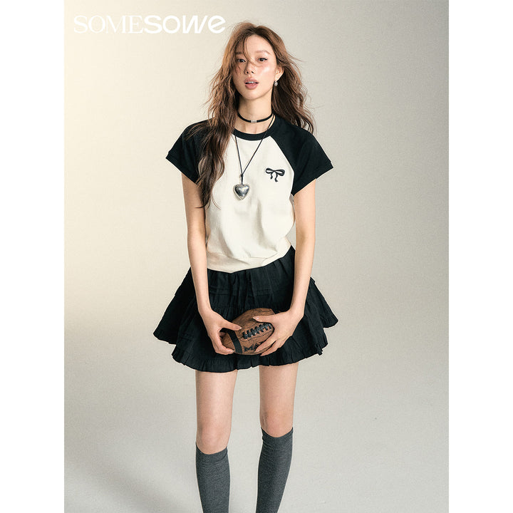 SomeSowe Bow Embroidered Raglan T-Shirt Black