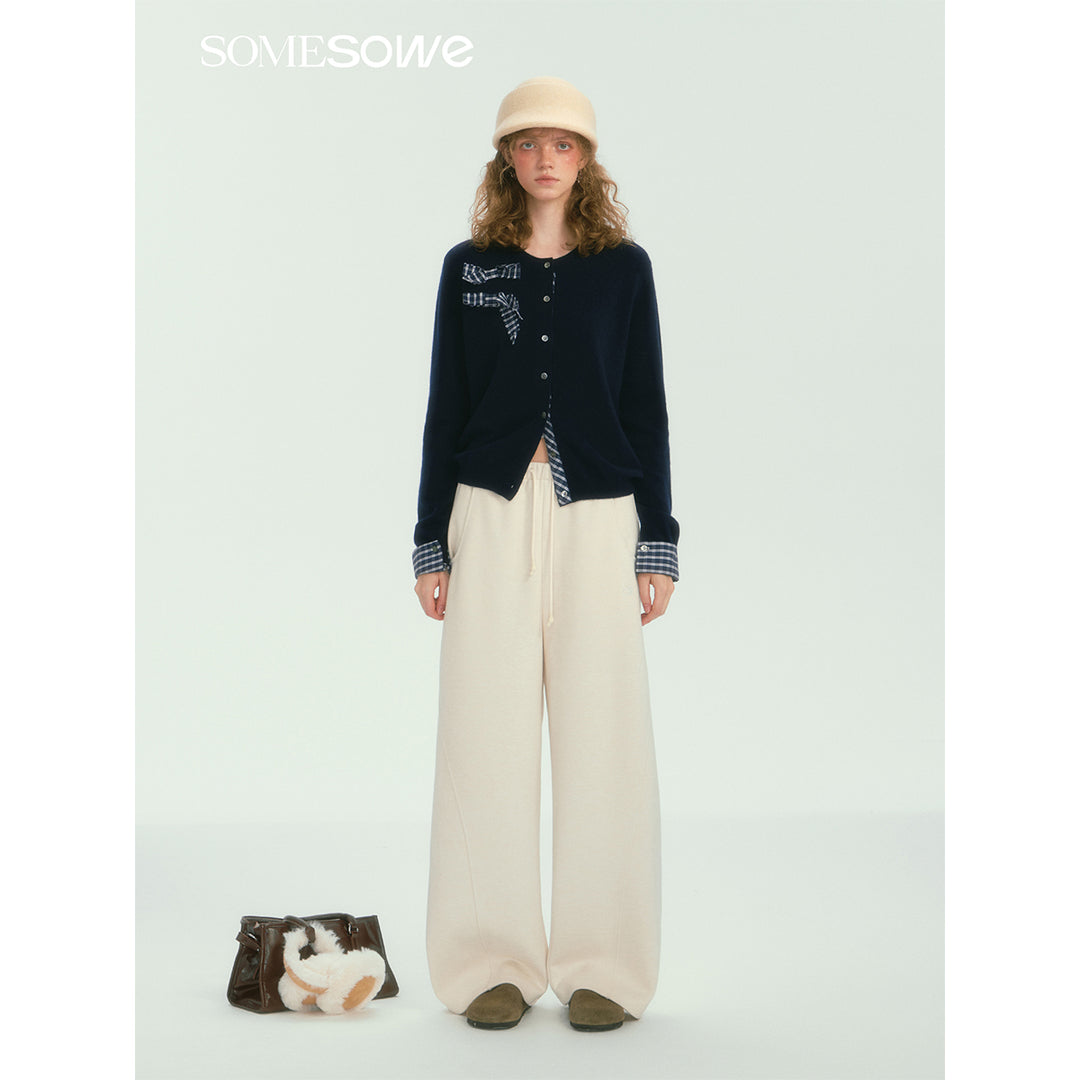 SomeSowe Contrast Color Drawstring Wide-Leg Pants White