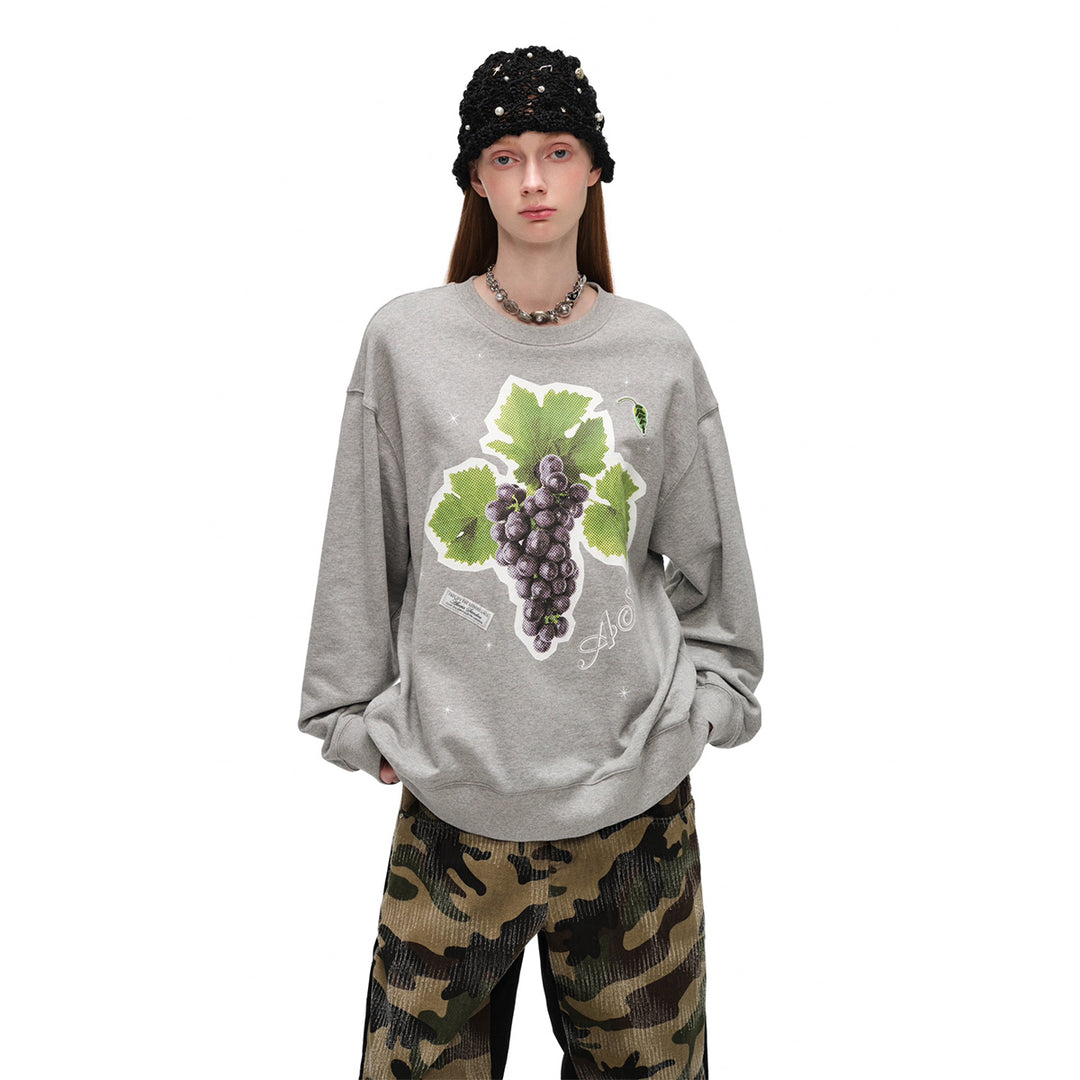 Alexia Sandra Fruit Paradise Star Printed Drop Shoulder Sweater Gray