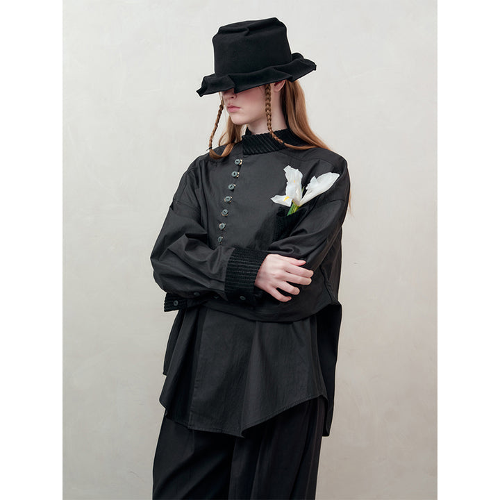 Anno Mundi Braid Paneled Loose Shirt Black