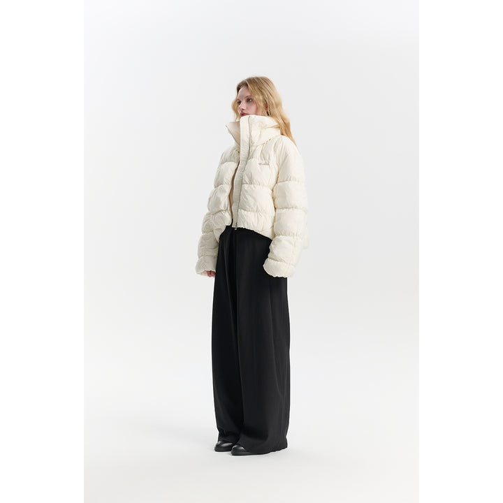 Three Quarters Checkered Lapel Short Down Jacket White