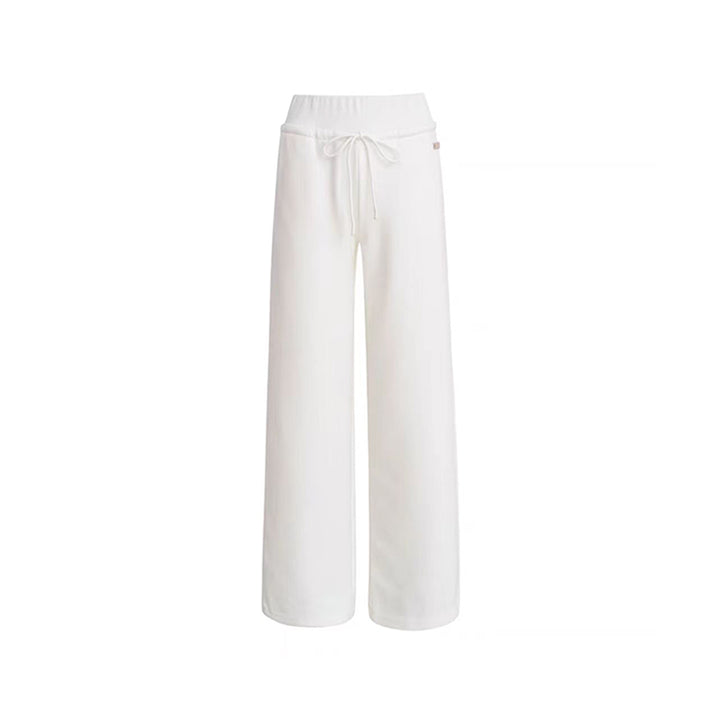 Kroche Drawstring High Waist Wide-Leg Casual Pants White