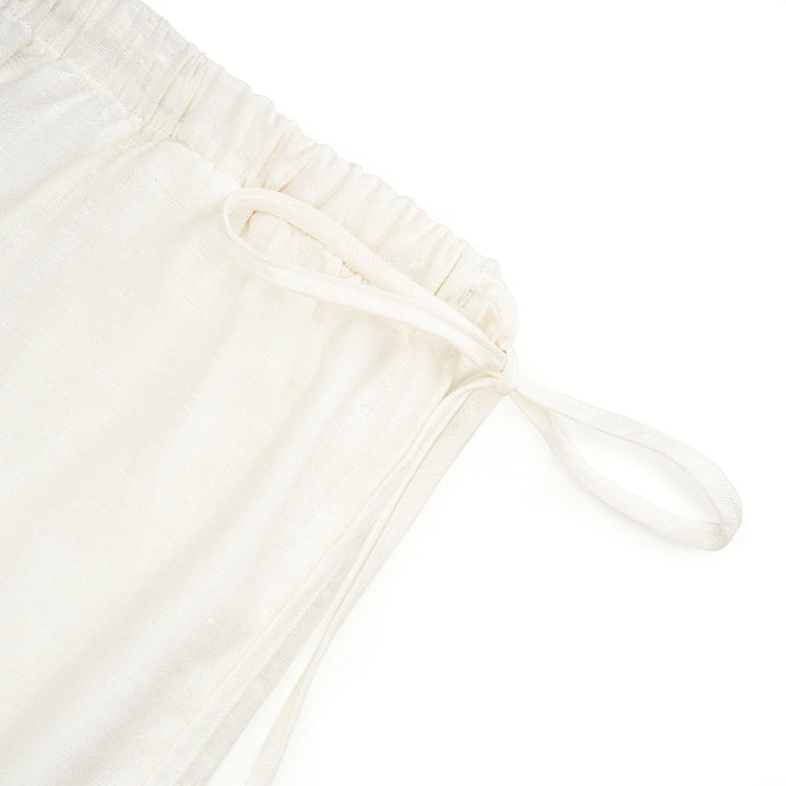 Kroche Drawstring Linen Wide-Leg Pants White