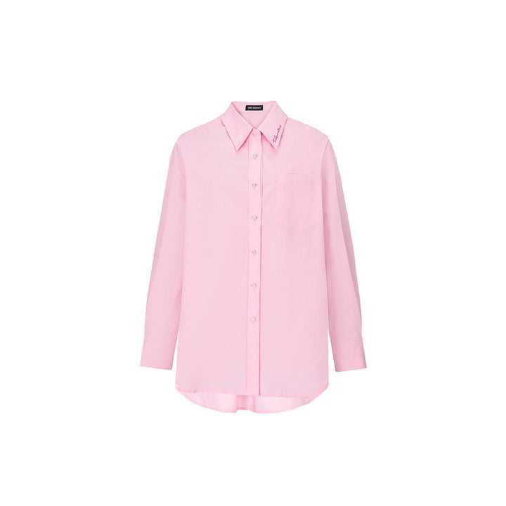 Three Quarters Logo Embroidery Shirt Pink - Mores Studio