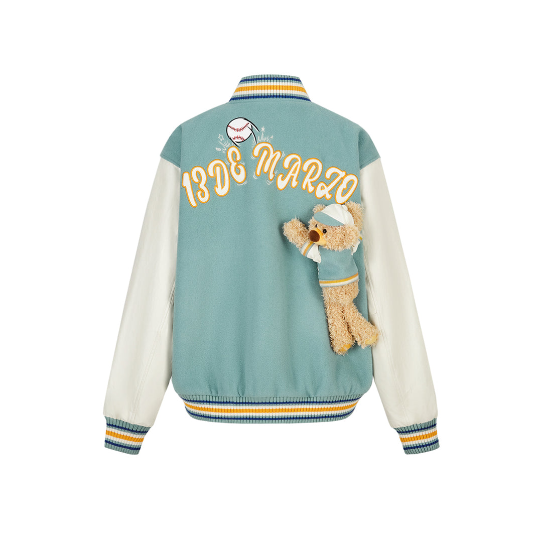 13De Marzo Color Blocked Bear Baseball Jacket Lake Blue