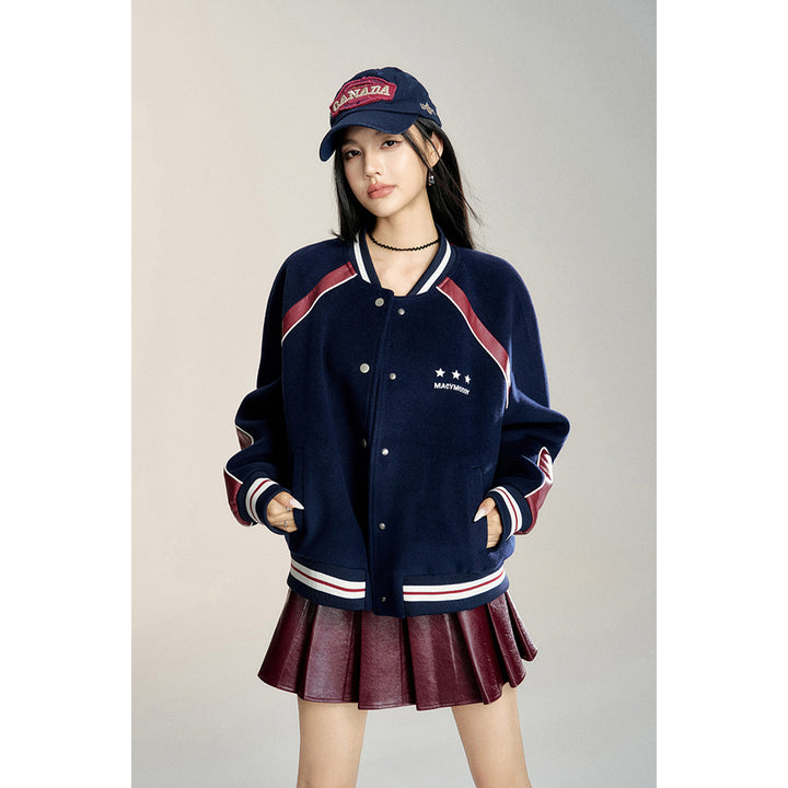 MacyMccoy Retro Patchwork Leather Baseball Jacket