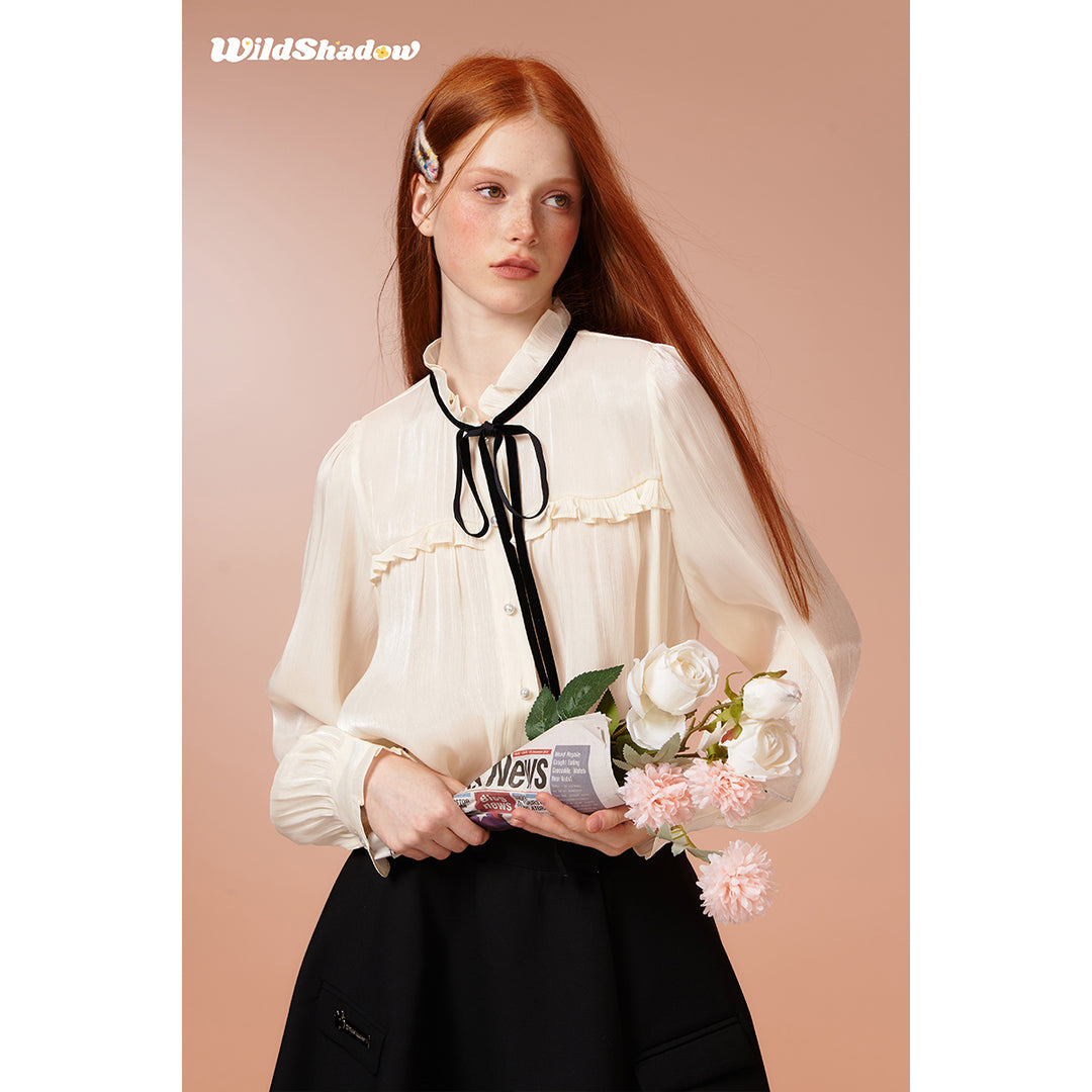 Wildshadow Lace Collar Pearlised Wave Sleeve Shirt - Mores Studio