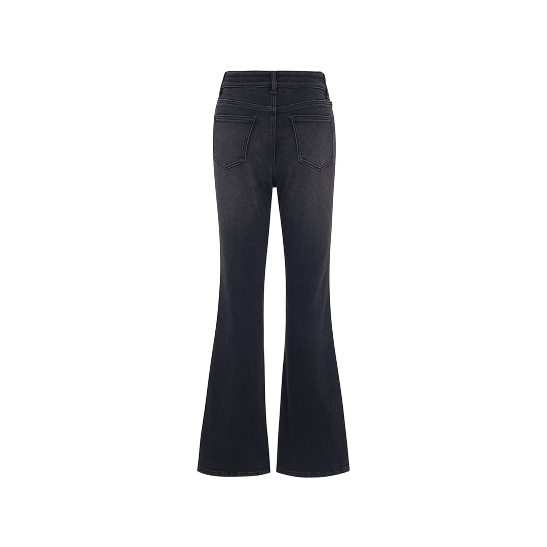 Three Quarters Stretch Brushed Fleece-Lined Flare Jeans