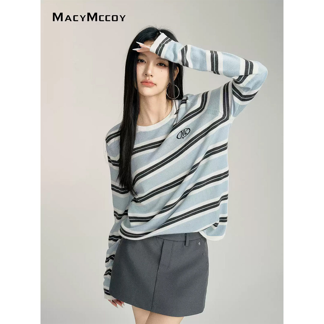 MacyMccoy Color Blocked Striped Embroidered Sweater