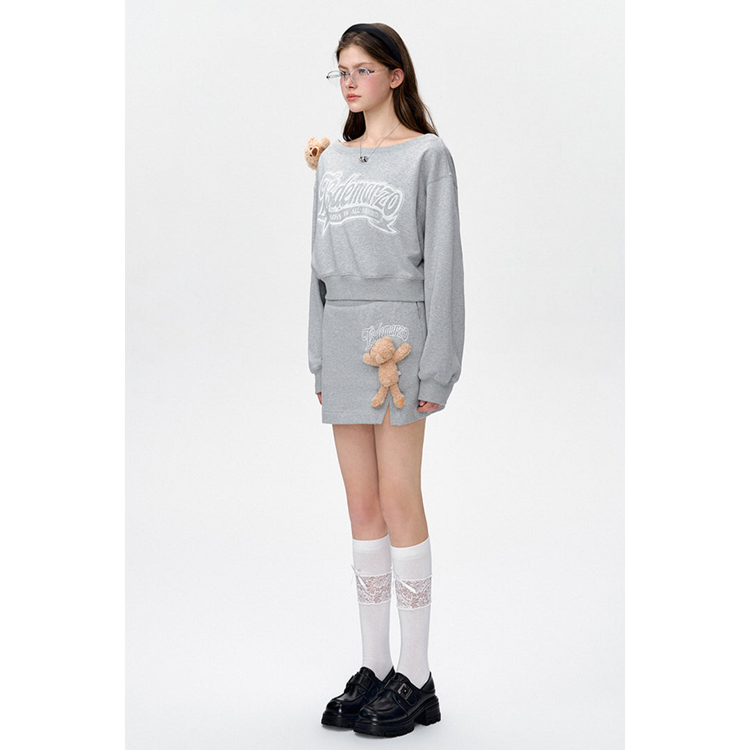 13De Marzo Dooozoo Off Shoulder Short Sweater Gray