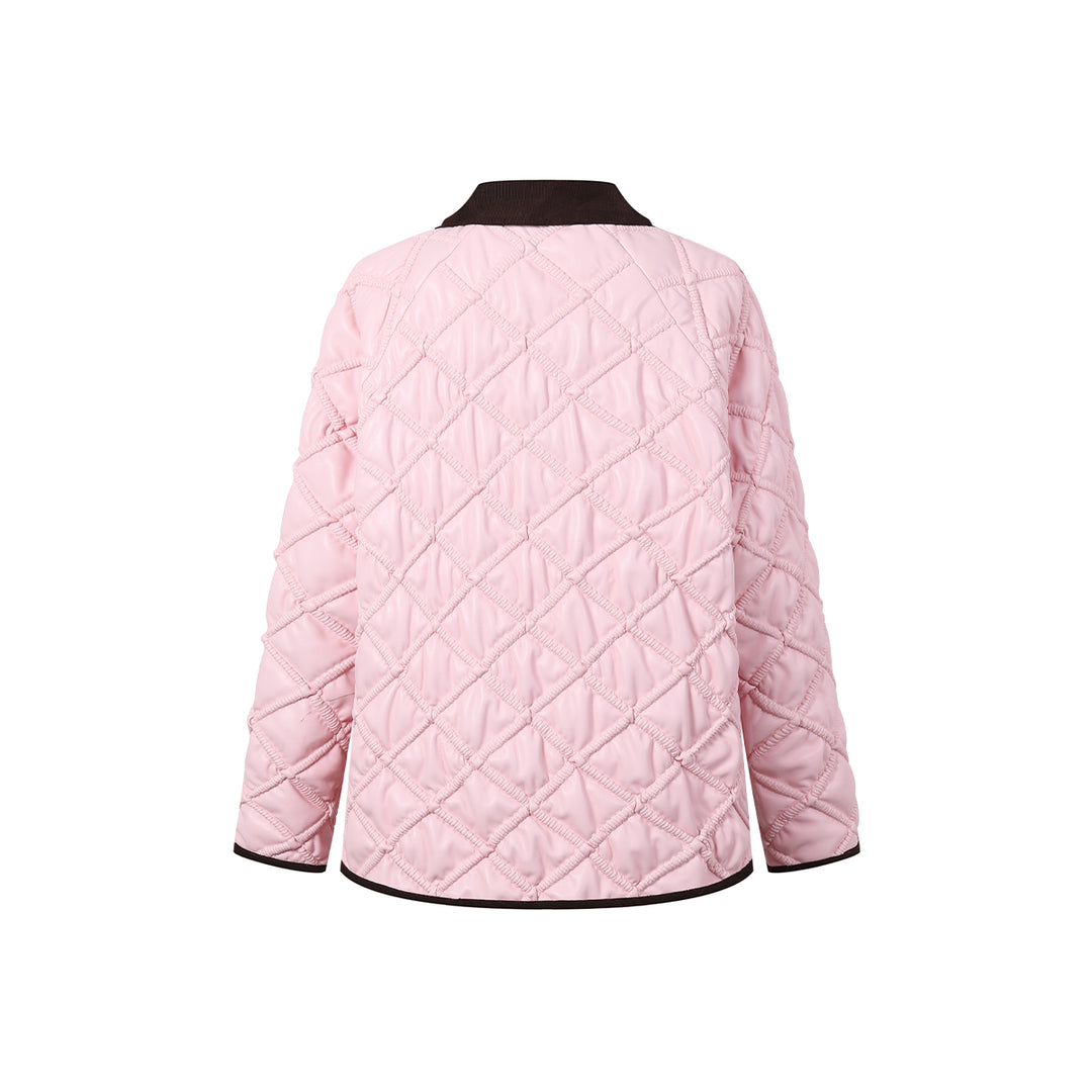 Three Quarters Color Blocked Lapel Jacket Pink - Mores Studio