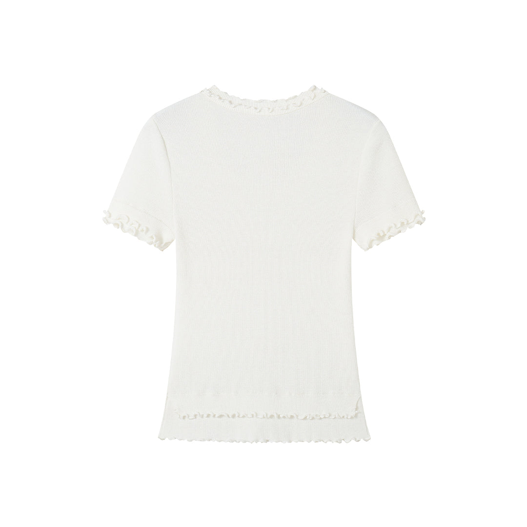 SomeSowe Double Lace Knit Slim Fit Top White