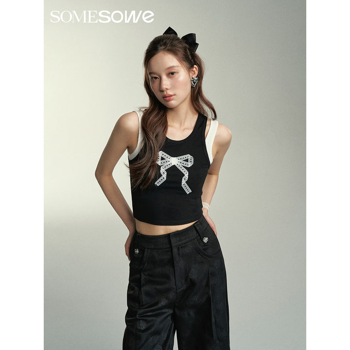 SomeSowe Lace Bow Two-Strap Vest Top