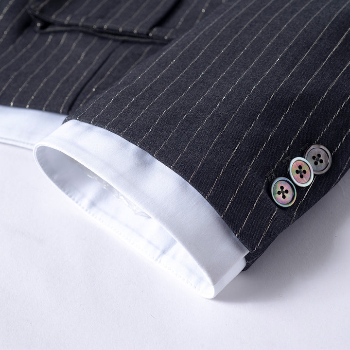 Three Quarters Contrast Edge Silver Thread Striped Short Blazer - Mores Studio