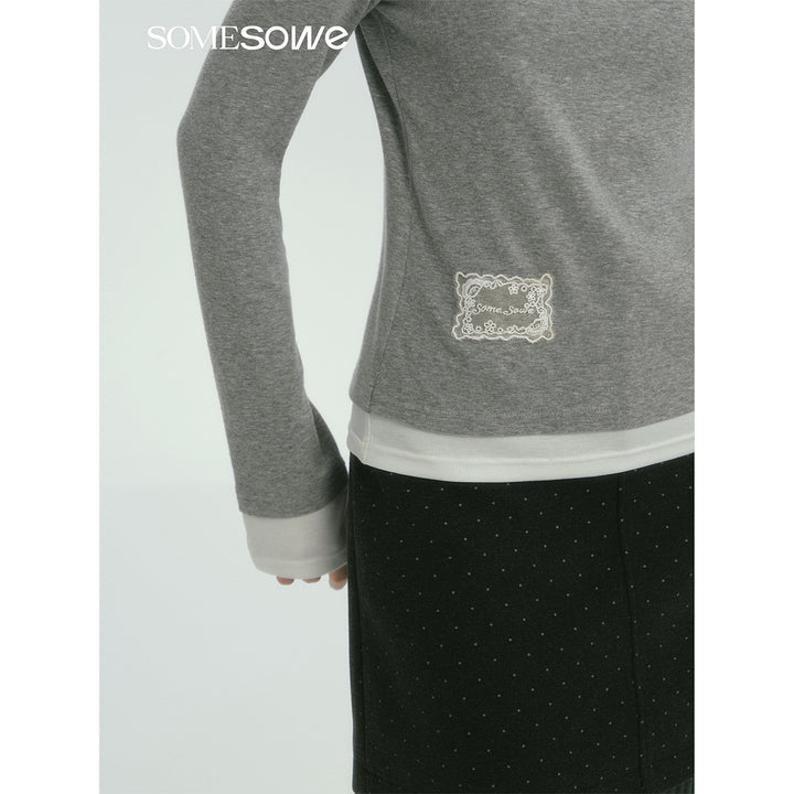 SomeSowe Fake-2-Piece Long Sleeve T-Shirt Gray