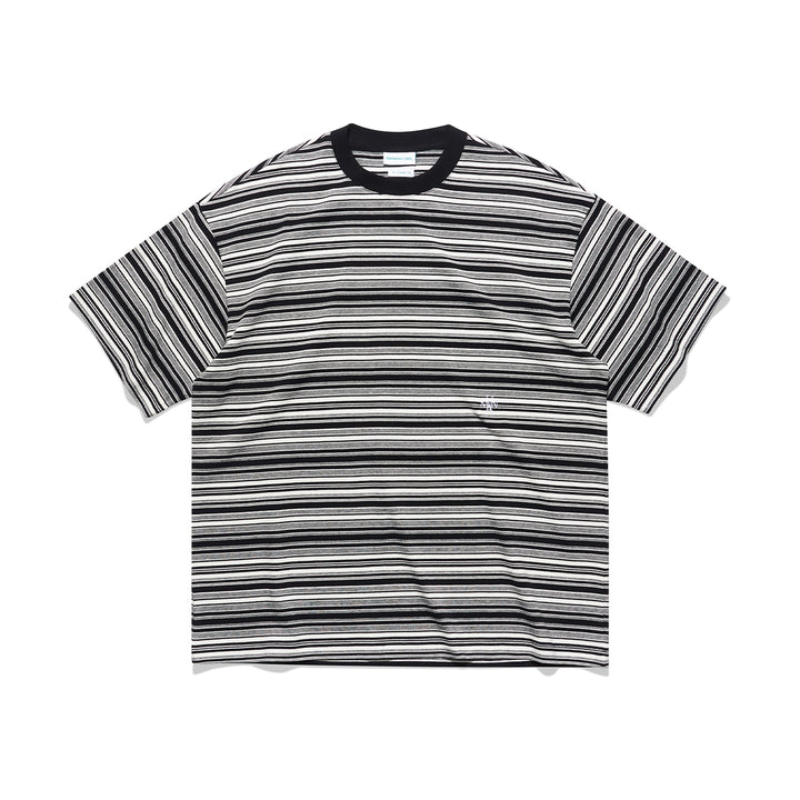MANUFACTURE Striped Embroidery Logo T-Shirt Black And White