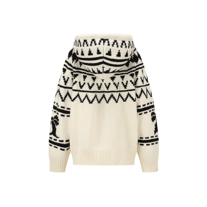 Alexia Sandra Fair Isle Bow Hooded Woolen Zipper Cardigan