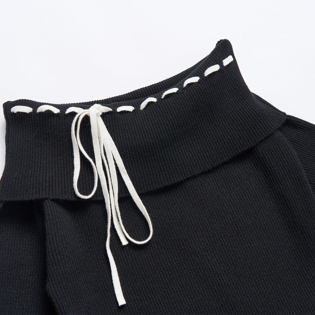Via Pitti Color Blocked Drawstring Off Shoulder Knit Top - Mores Studio
