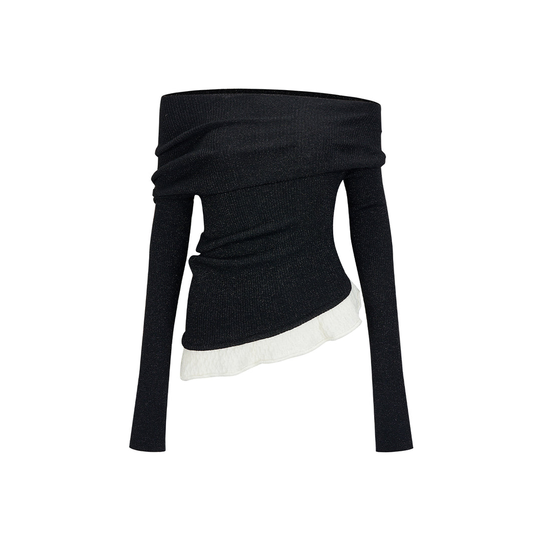 Via Pitti Color Blocked Off Shoulder Knit Top Black - Mores Studio
