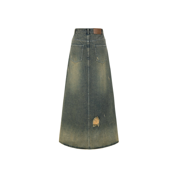 13De Marzo Bear Split Deconstruct Denim Long Skirt