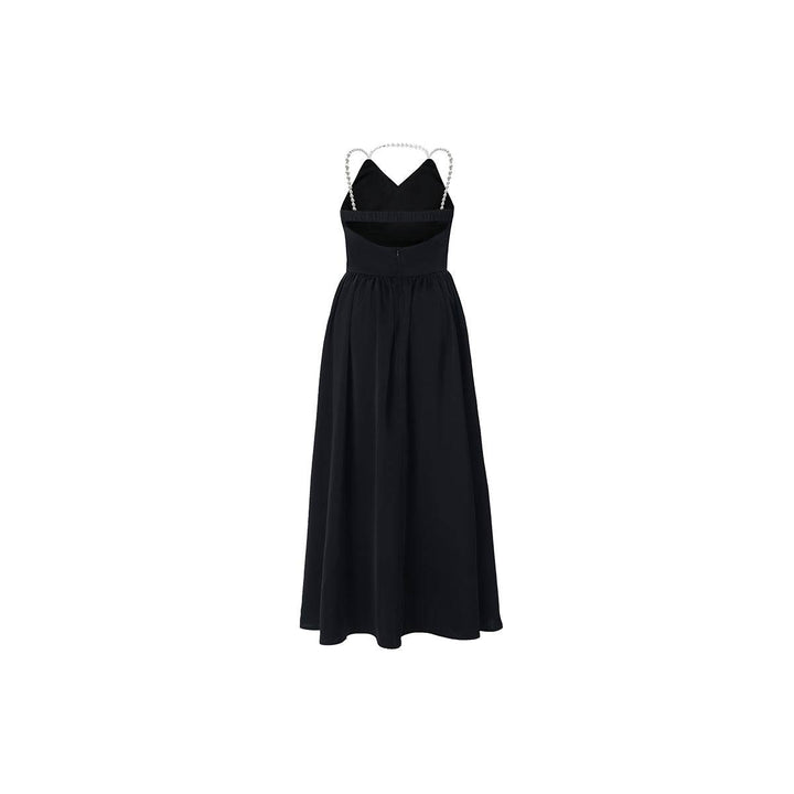 Diana Vevina Backless Pearl Chain Sling Dress Black - GirlFork