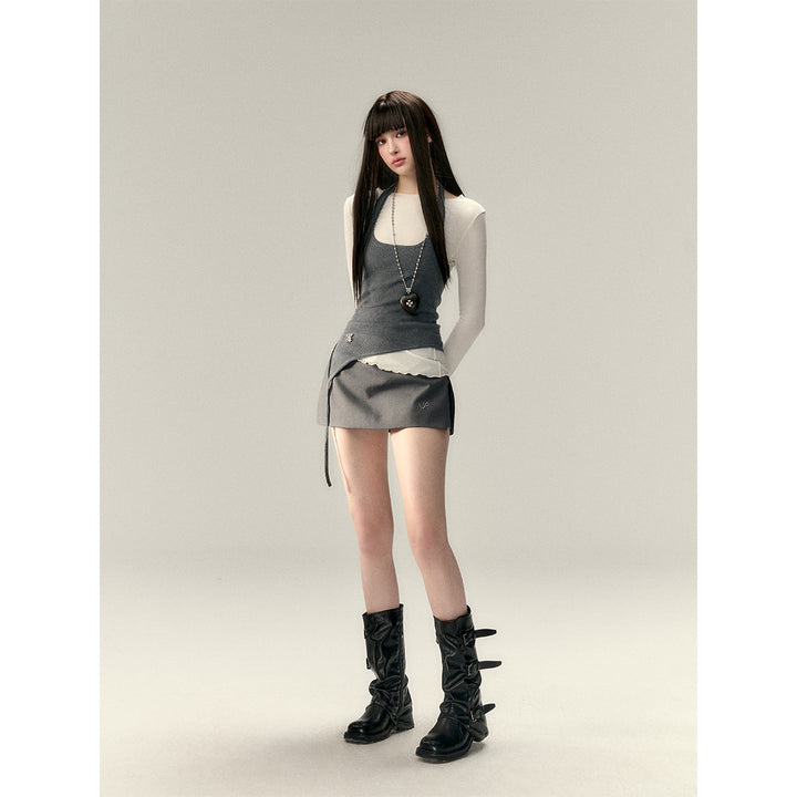 Via Pitti Irregular Halter Slip Knit Vest Gray